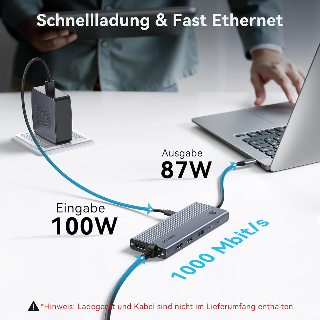 USB C Dockingstation Dual Monitor,Triple 4K Display USBC Dock, 15 in 1 Laptop Docking Station mit 2