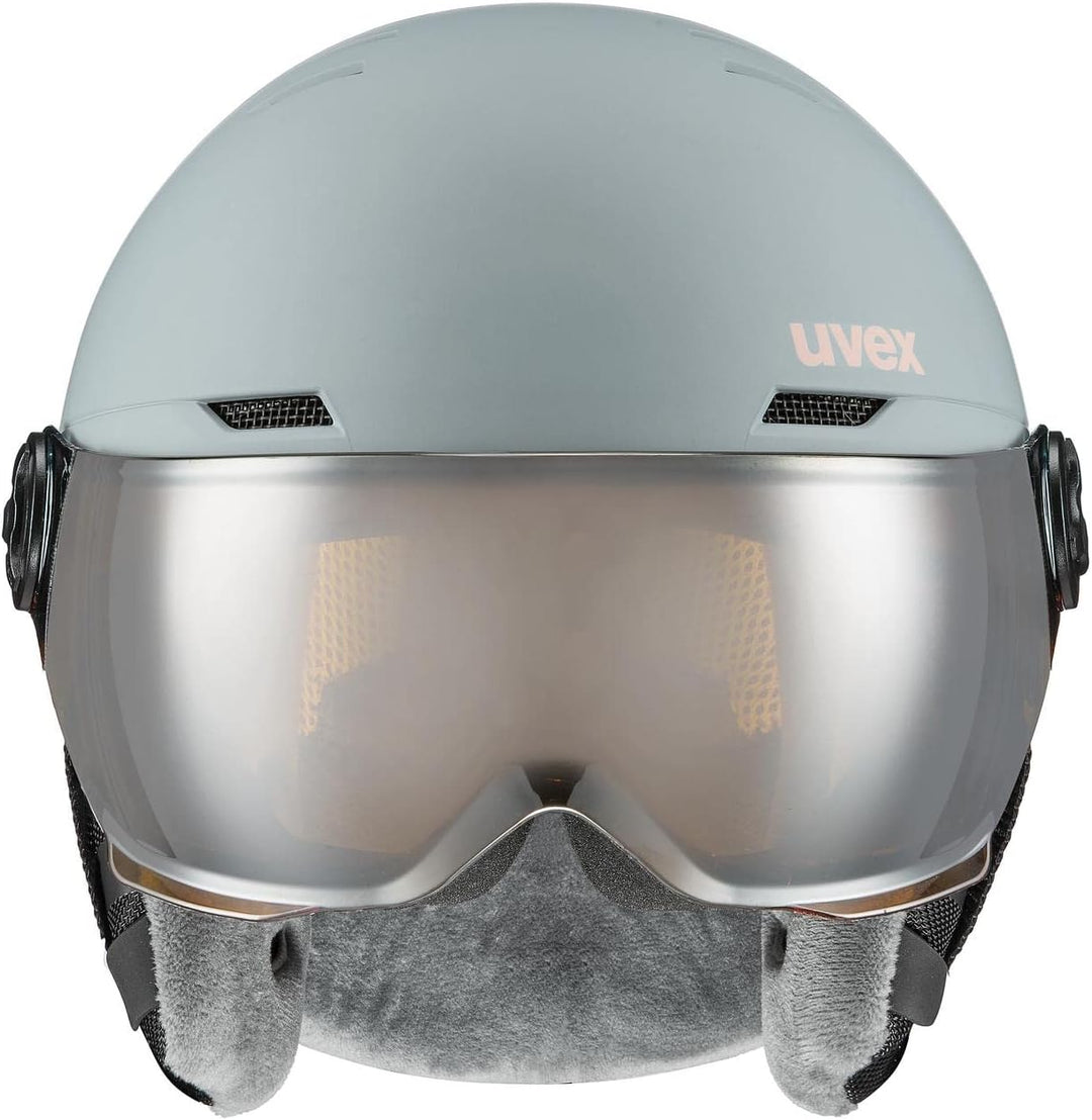 uvex rocket jr visor - Skihelm für Kinder - mit Visier - individuelle Grössenanpassung - rhino - blu