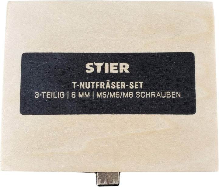 STIER T-Nutfräser-Set 3-teilig M5 M6 und M8 Schrauben, 8 mm Schaft, für Oberfräsen, T Nut Fräser, T