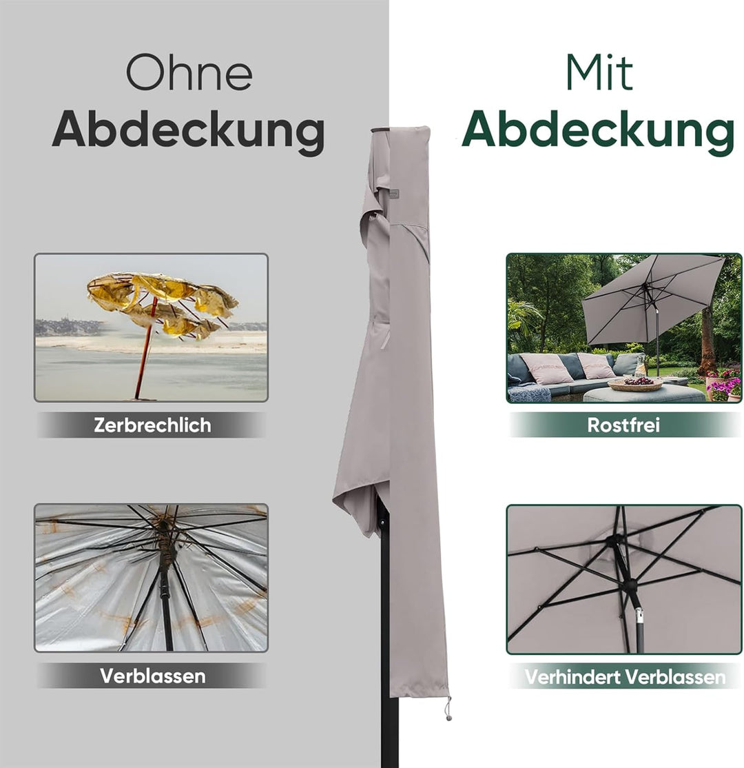 Sekey Sonnenschirm Schutzhülle mit Stab, Abdeckhauben für Ø 350cm / 200x300cm Gartenschirm mit Belüf