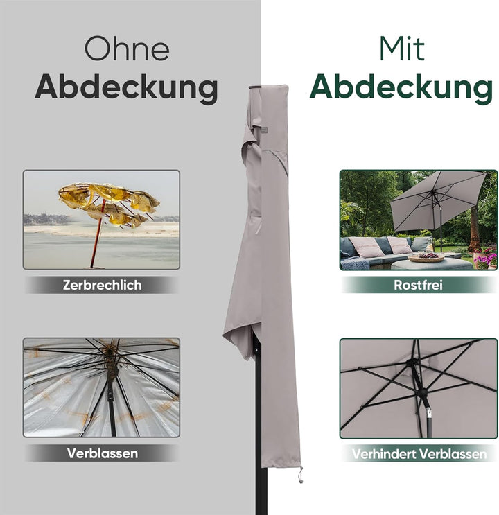 Sekey Sonnenschirm Schutzhülle mit Stab, Abdeckhauben für Ø 350cm / 200x300cm Gartenschirm mit Belüf