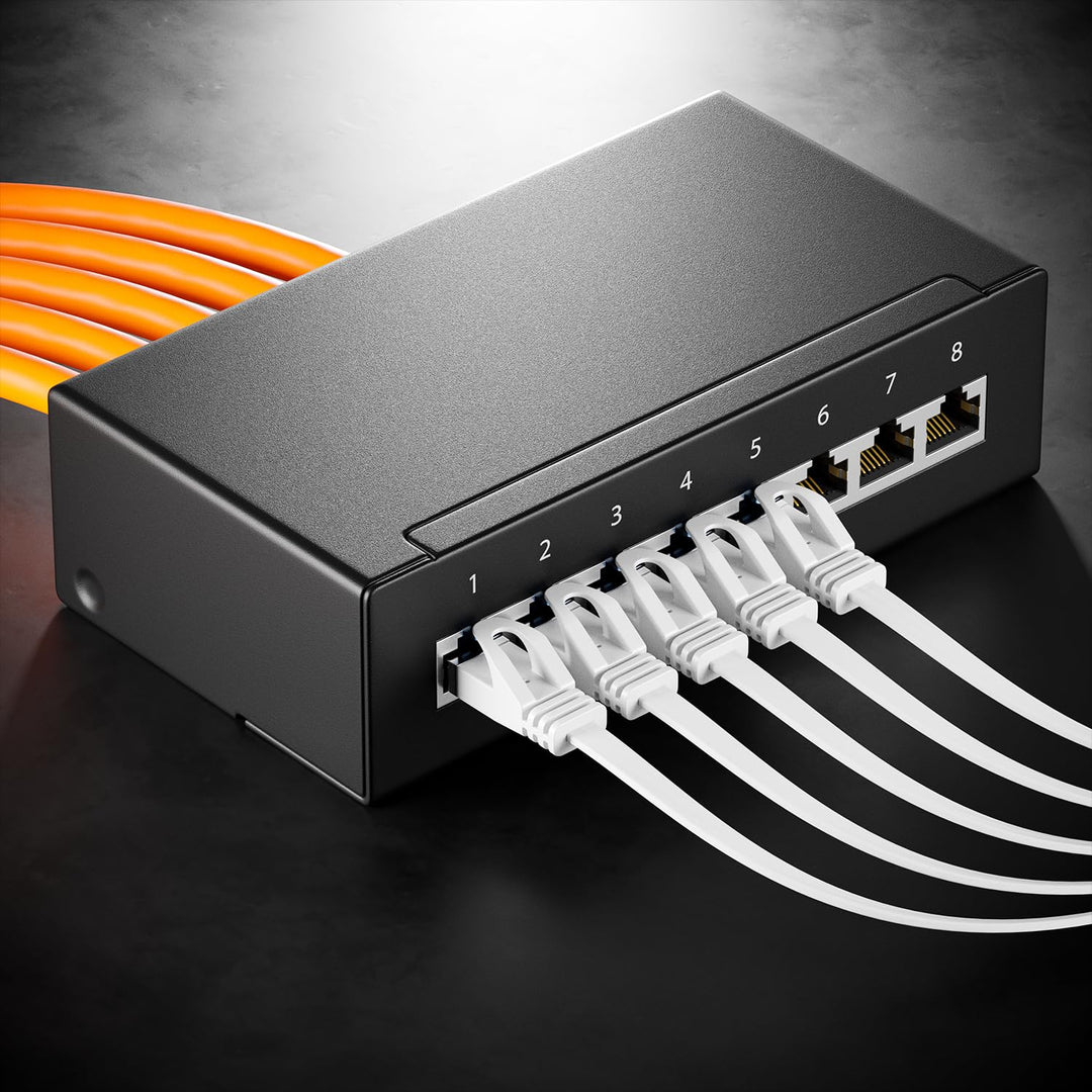 deleyCON 10x 0,5m Flaches CAT7 Netzwerkkabel (CAT 7 mit 10 Gbit/s) Gigabit LAN - RJ45 Ethernet Kurze