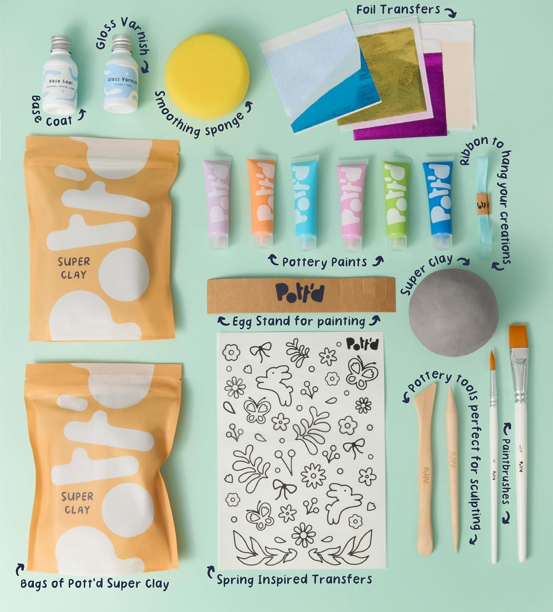 Pott'd Mini-Töpfer-Sets | Lufttrocknendes Töpferset für Erwachsene | Mit Farben, Töpferwerkzeugen un