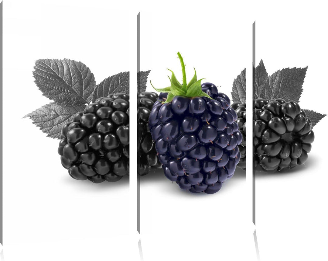 Grosse Brombeeren schwarz/weiss 3-Teiler Leinwandbild 120x80 Bild auf Leinwand, XXL riesige Bilder f