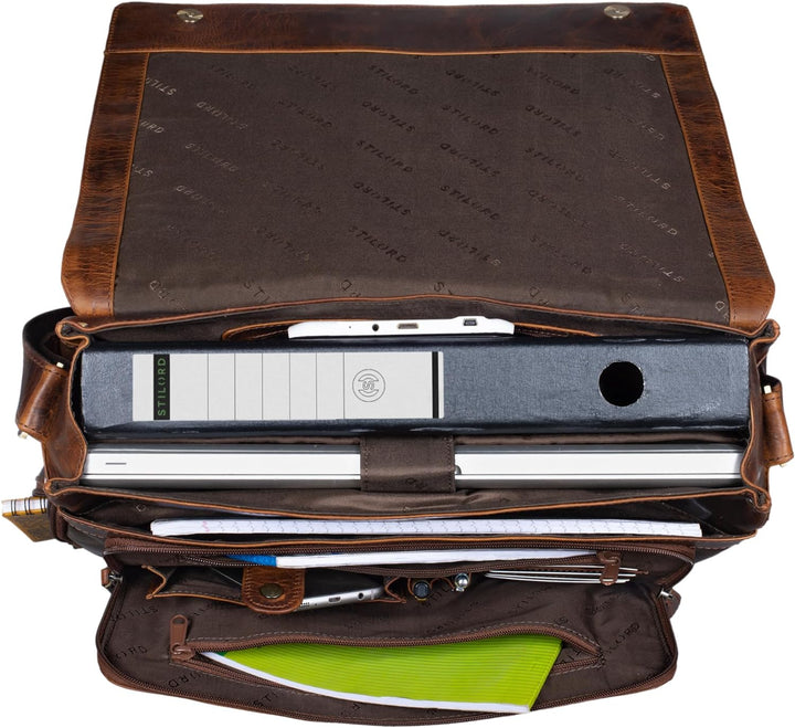 STILORD 'Rick' Schultertasche Leder für 15,6 Zoll Laptop Umhängetasche Aktentasche Bürotasche Unitas