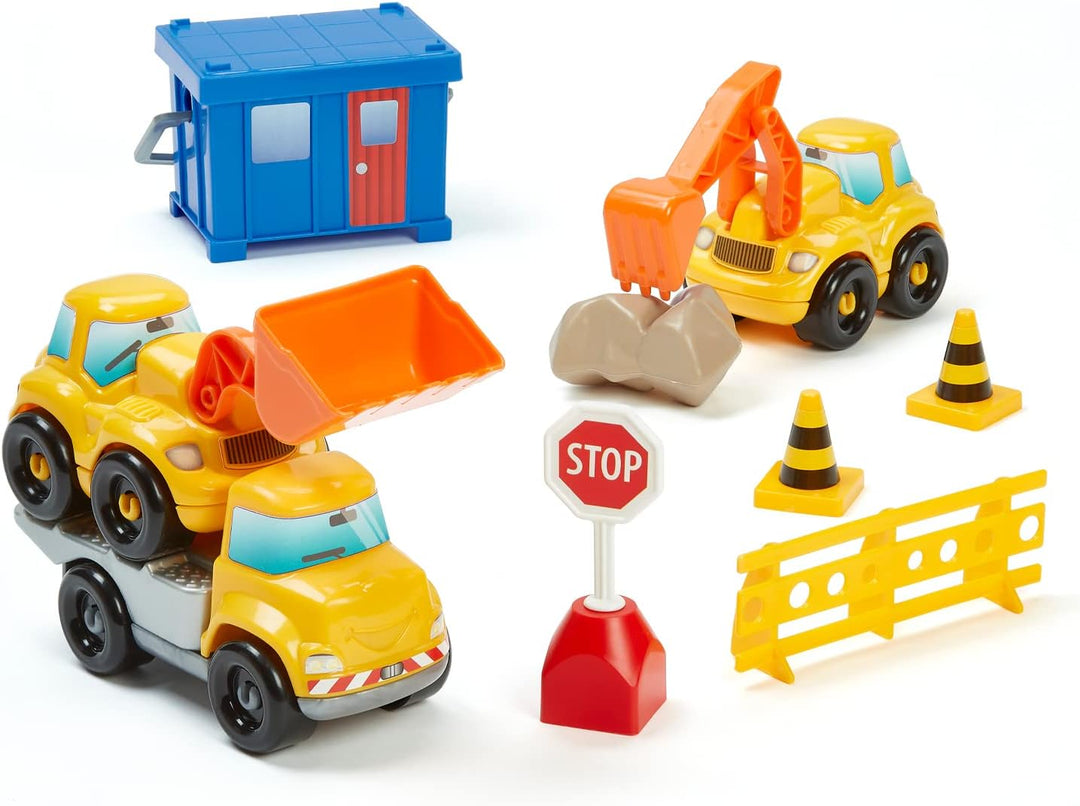 Ecoiffier – Abrick Baustellen Spielset – mit Kran, Baustellenfahrzeugen, LKW, Bausteinen, Schildern,