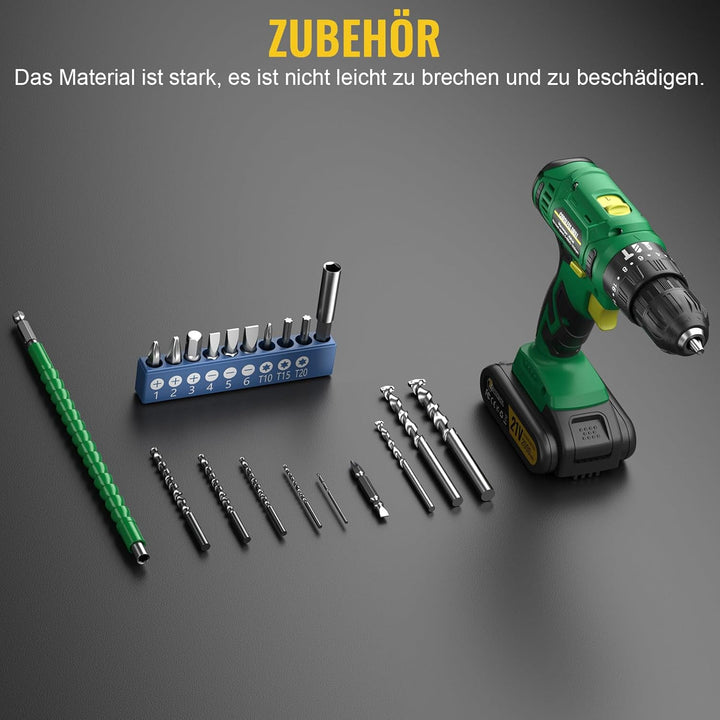 CONENTOOL 21V Akkuschrauber Set, Akku bohrschrauber mit 2000mAh Akkus, 45 N.m Max schlagbohrschraube