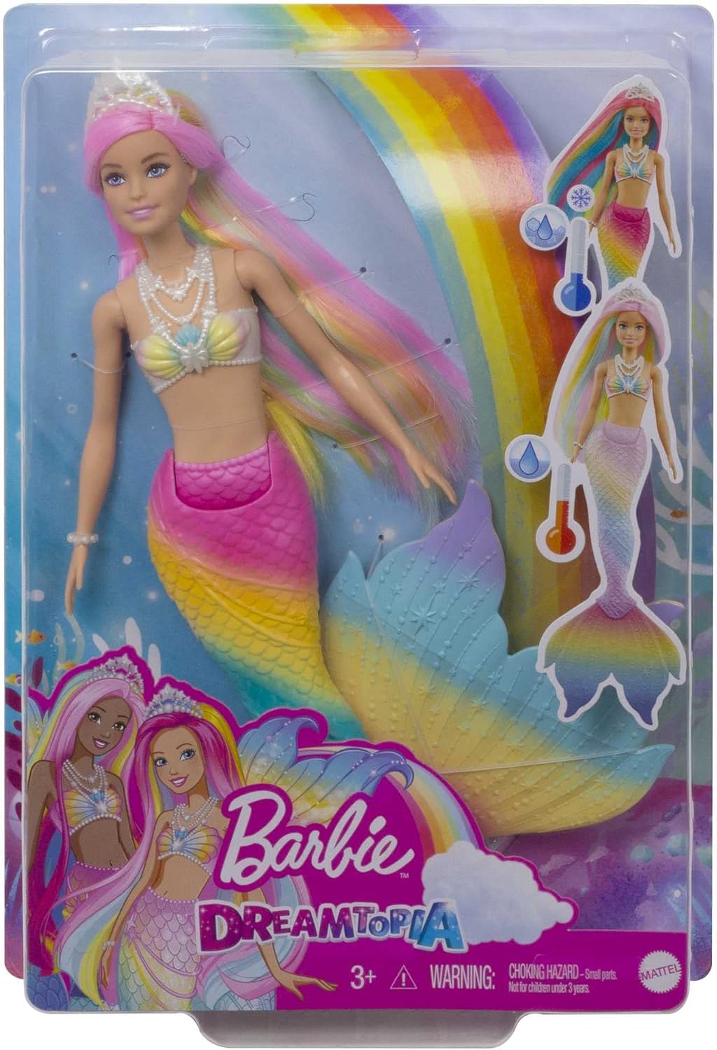 Barbie Dreamtopia Rainbow Magic Mermaid, Barbie Meerjungfrau mit Regenbogenhaaren, Farbwechselpuppe