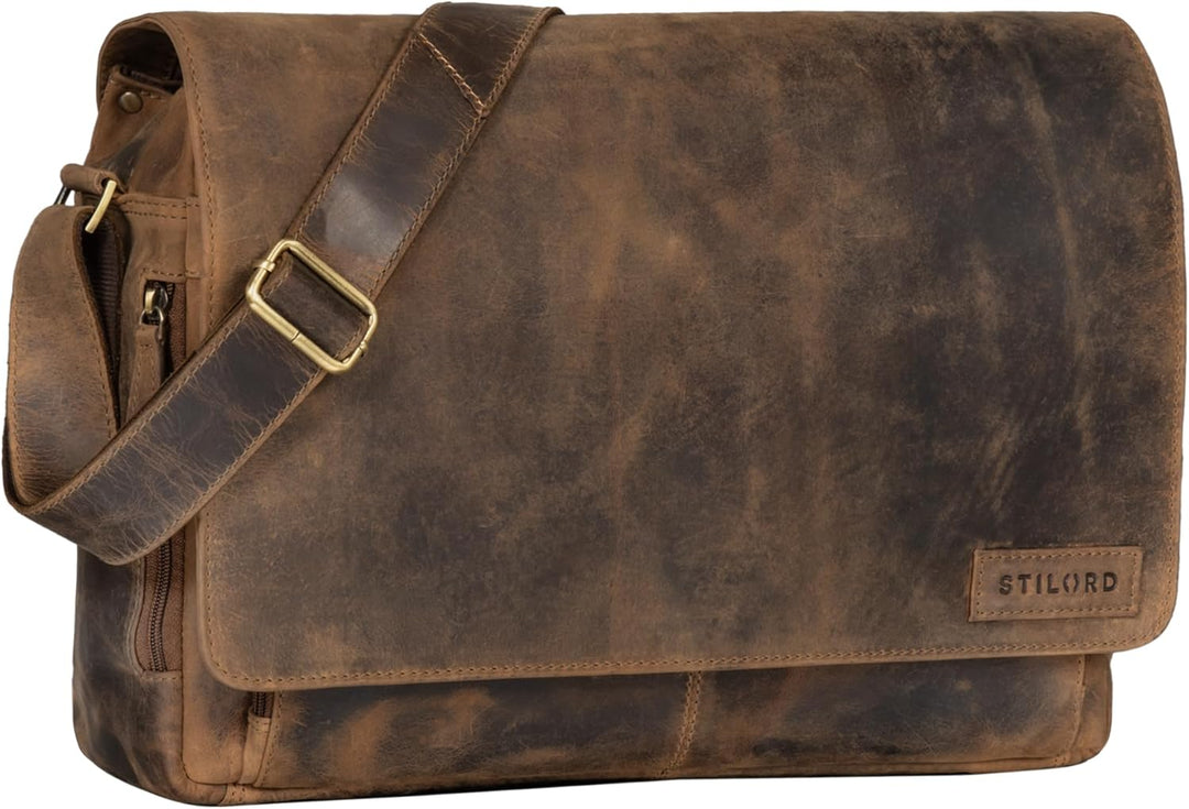 STILORD 'Rick' Schultertasche Leder für 15,6 Zoll Laptop Umhängetasche Aktentasche Bürotasche Unitas