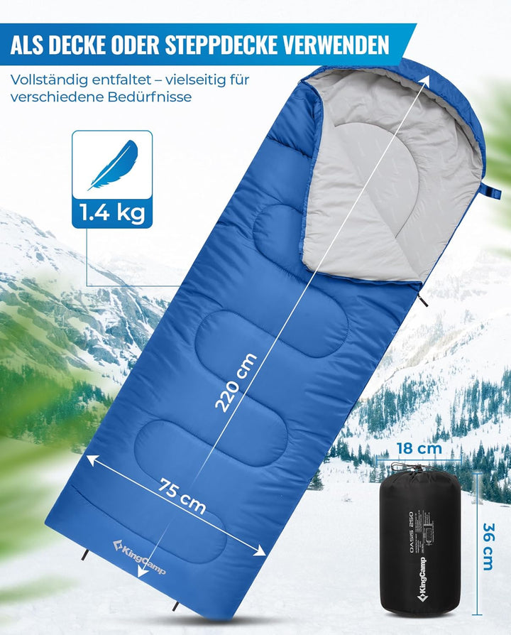 KingCamp Schlafsack Deckenschlafsack Camping Outdoor 3-4 Jahreszeiten für Erwachsene Kinder Ultralei