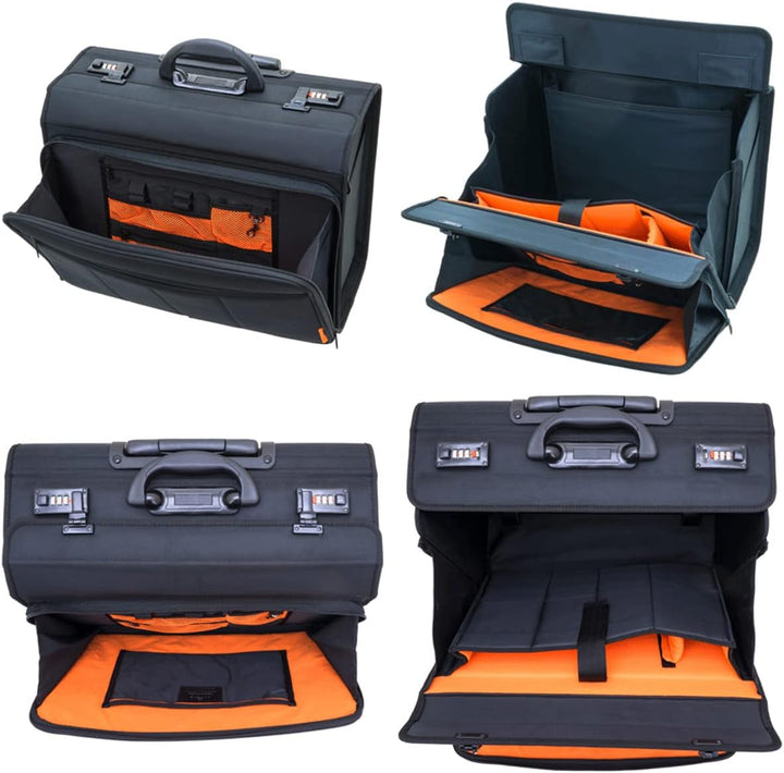 Bowatex Aktenkoffer Pilotenkoffer Erweiterbar Rollen Akten Trolley Schwarz 47 cm