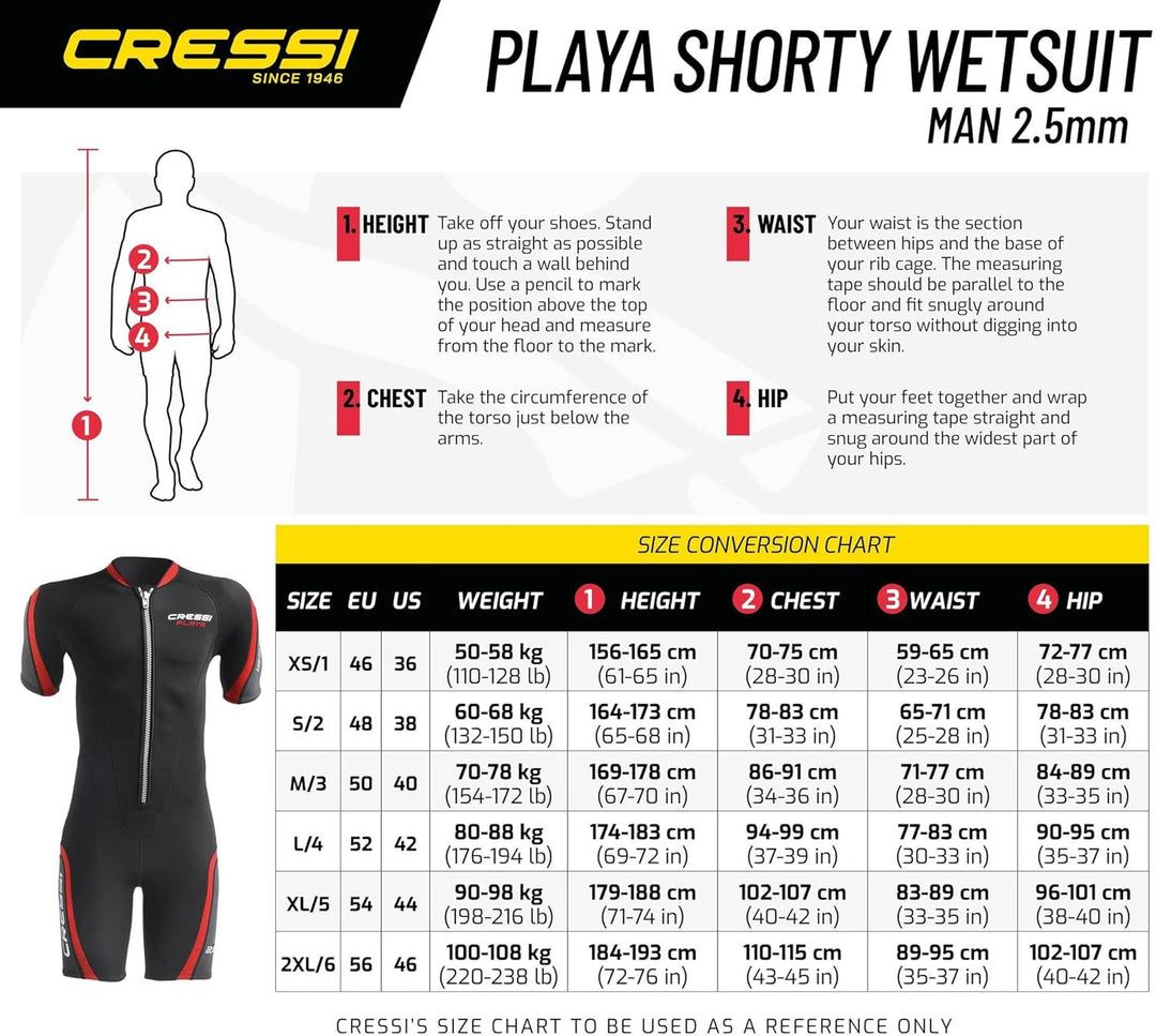Cressi Playa Man Shorty Wetsuit – Kurzer Neoprenanzug 2.5mm aus Hochelastischem für Herren 2.5mm M S