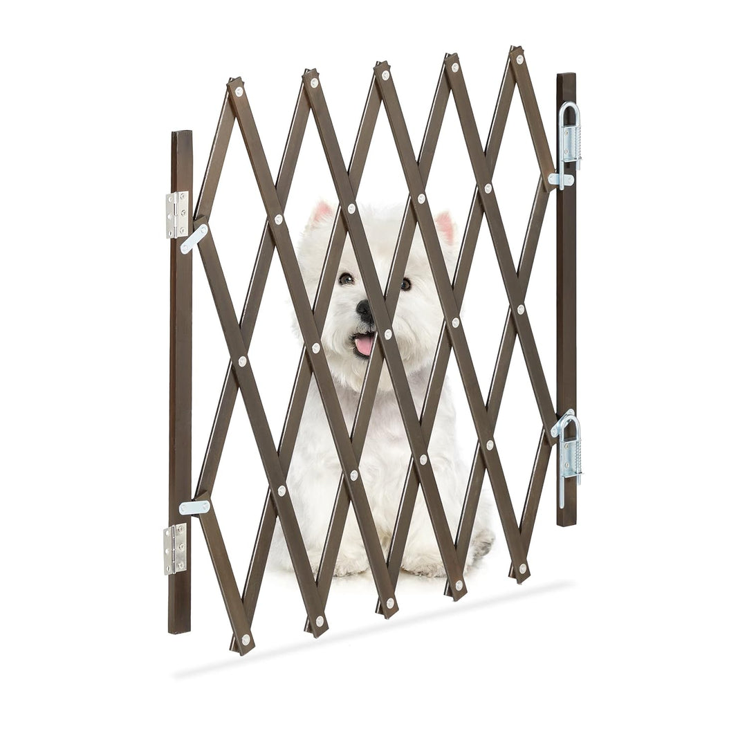 Relaxdays Hundeabsperrgitter, ausziehbar bis 96 cm, 48,5-60 cm hoch, Bambus, Hunde Schutzgitter für