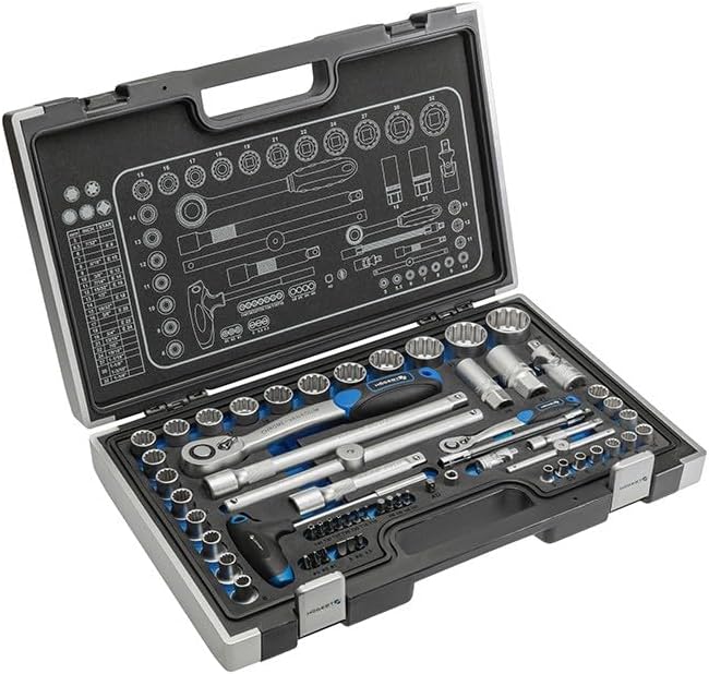 Högert Technik - Werkzeugset I Steckschlüssel, Bits und Zubehör 1/4”, 1/2” I Chrom-Vanadium-Legierun