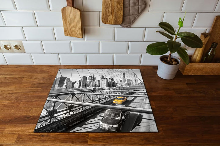 Gelbes Taxi in New York auf Brücke Herdabdeckplatte & Spritzschutz aus Echtglas | Für Herd-Kochfelde
