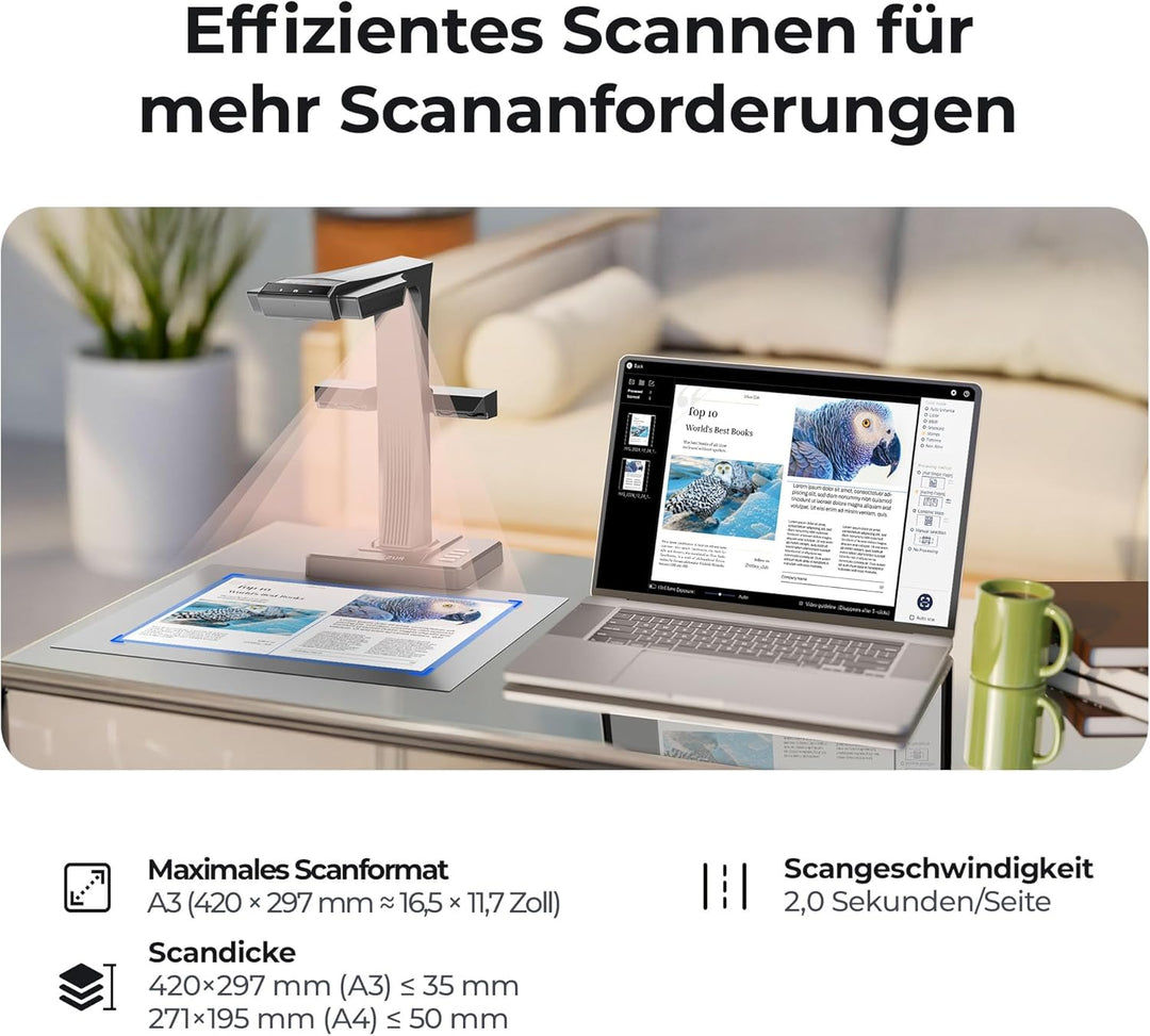 CZUR ET18-P Upgrade Buchscanner, Schnell-Scan Dokumentenscanner, Nach PDF Konvertieren/Durchsuchbare