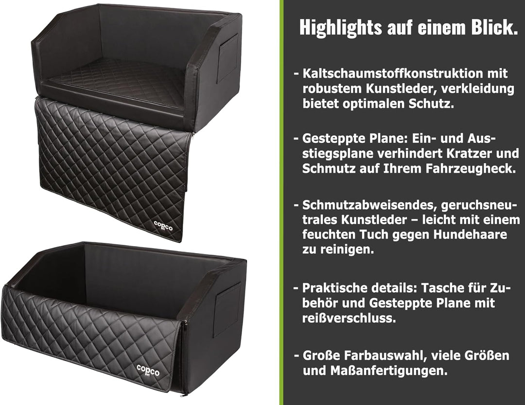 CopcoPet - Travel Bed Hundebett für Kofferraum 70x55x38cm Kunstleder - Kofferraumschutz Hund wassera