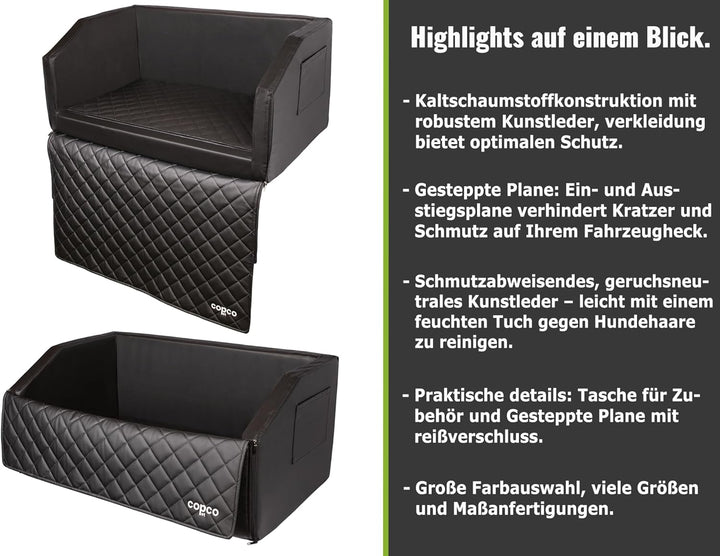 CopcoPet - Travel Bed Hundebett für Kofferraum 90x70x38cm Kunstleder - Kofferraumschutz Hund wassera