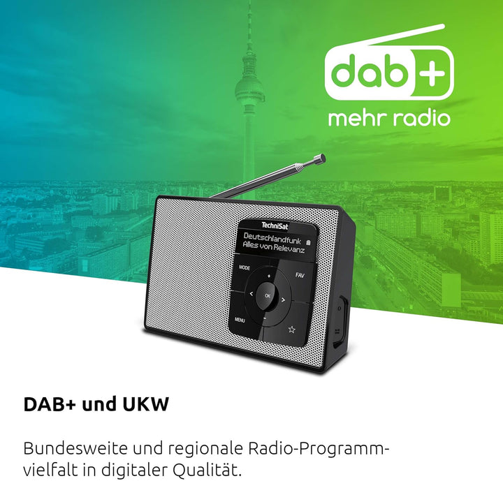 TechniSat DIGITRADIO 2 - Tragbares DAB+/UKW-Radio mit Akku (mit Bluetooth Audiostreaming, Weckfunkti
