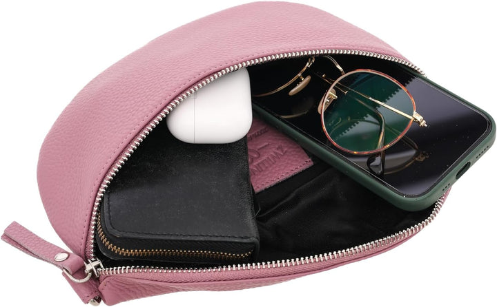 Zwillingsherz Bauchtasche mit Reissverschluss 100% Echtleder – Hochwertige Damen Bauchtasche Crossba