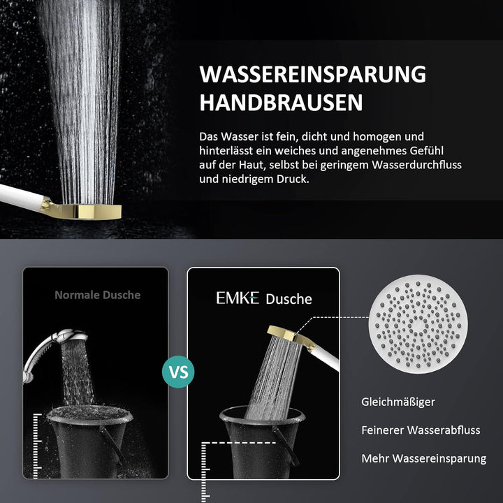 EMKE Duschkopf mit Schlauch, Wassersparender Duschkopf druckerhöhend mit Filter, 1.5m Schlauch und H