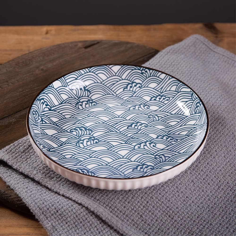 fanquare Pastateller 6er Set aus Keramik, Blau und Weiss Porzellan 20,5cm Speiseteller, Japanisches
