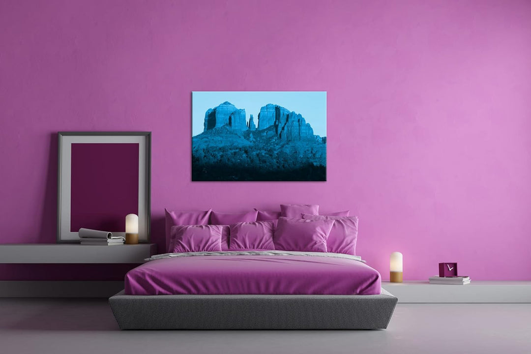 deyoli rote Felsen in Arizona Format 100x70 Effekt: Monocrome Blau als Leinwandbild, Motiv fertig ge
