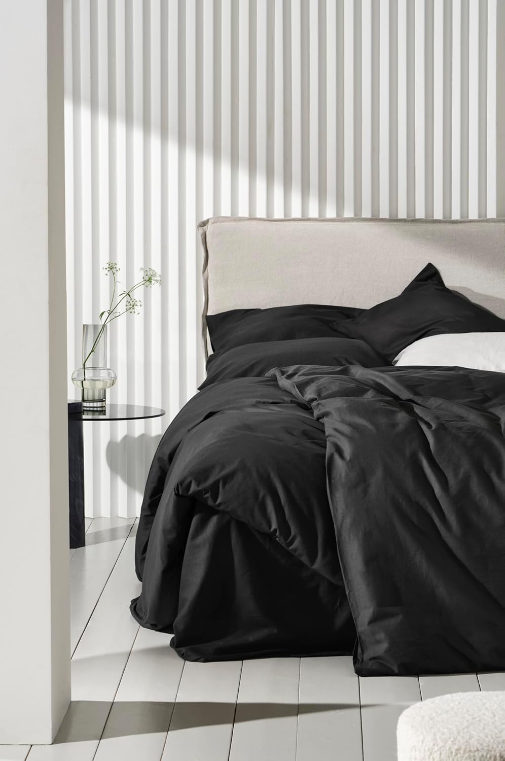 Jotex Colour Betthusse - 100% hochwertige Bio-Baumwolle Bettrock, Höhe 60 cm - Schwarz, 90 x 200 cm