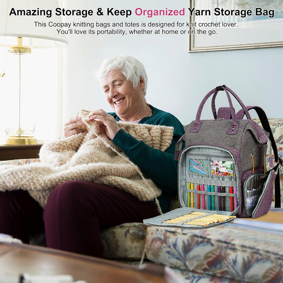 Coopay Multifunktion Stricktasche Rucksack, Reise Häkeltasche mit 6 Garnösen, Grosse Garnaufbewahrun