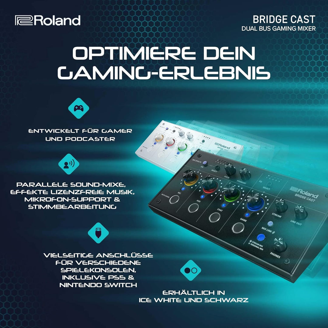 Roland BRIDGE CAST Dual Bus Gaming-Mixer in Schwarz | Professionelles Audio-Streaming-Interface und