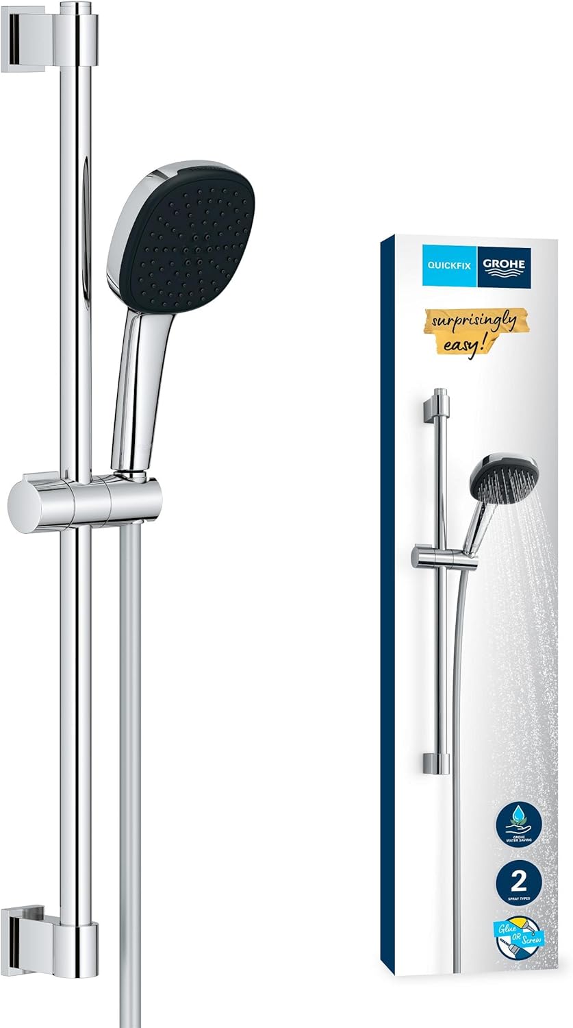 Grohe Vitalio 110 extra wassersparend-6l pro Min (2 Strahlarten, Brausestange 90cm, Kleben oder Bohr