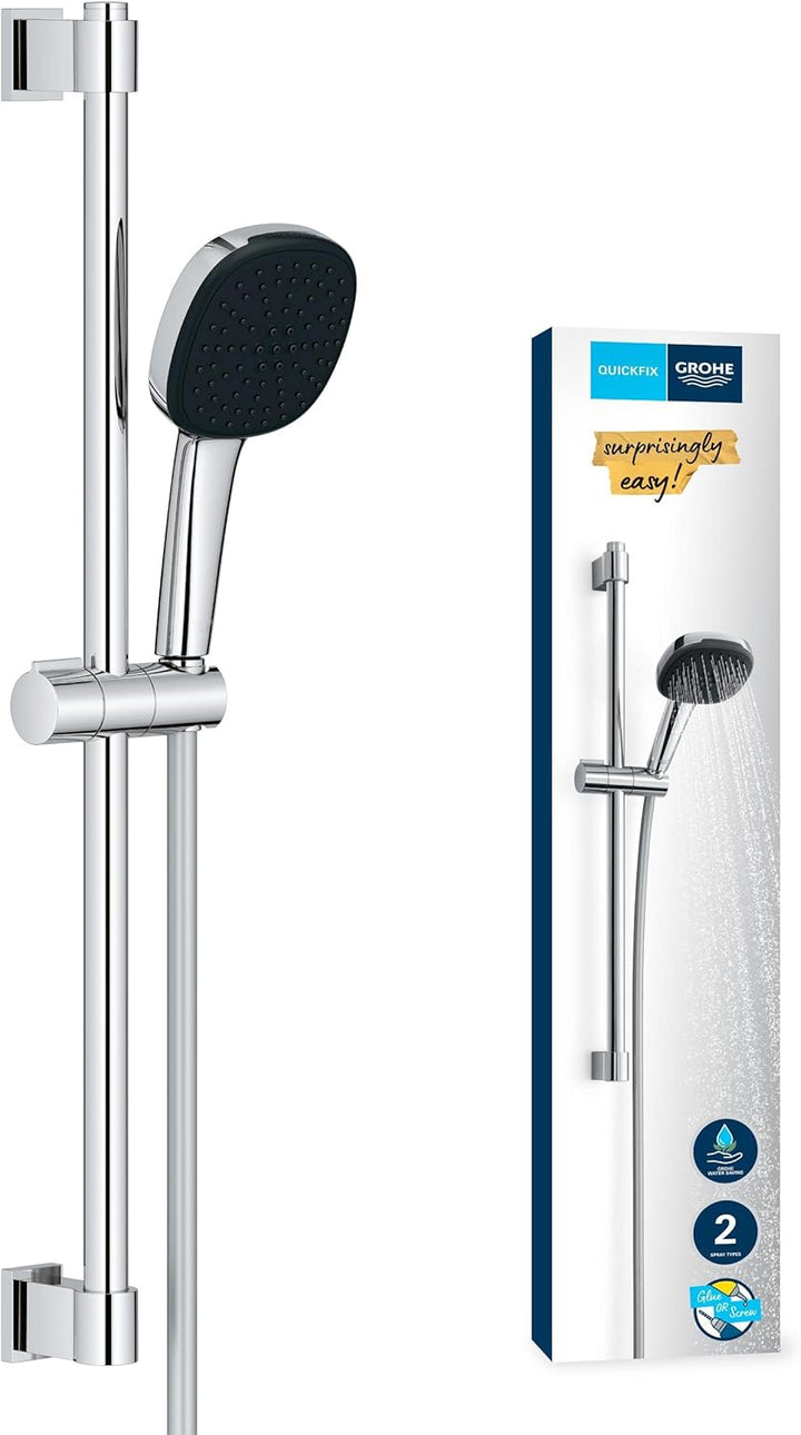 Grohe Vitalio 110 extra wassersparend-6l pro Min (2 Strahlarten, Brausestange 90cm, Kleben oder Bohr