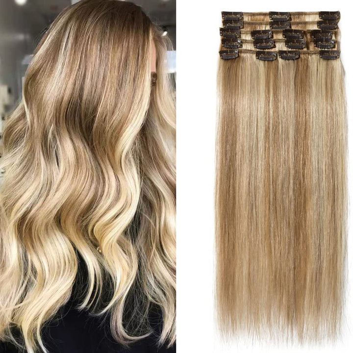 TESS Clip in Extensions Echthaar, 8pcs Clip in Haarverlängerung Remy Echt Haare Natürliche 18 Clips