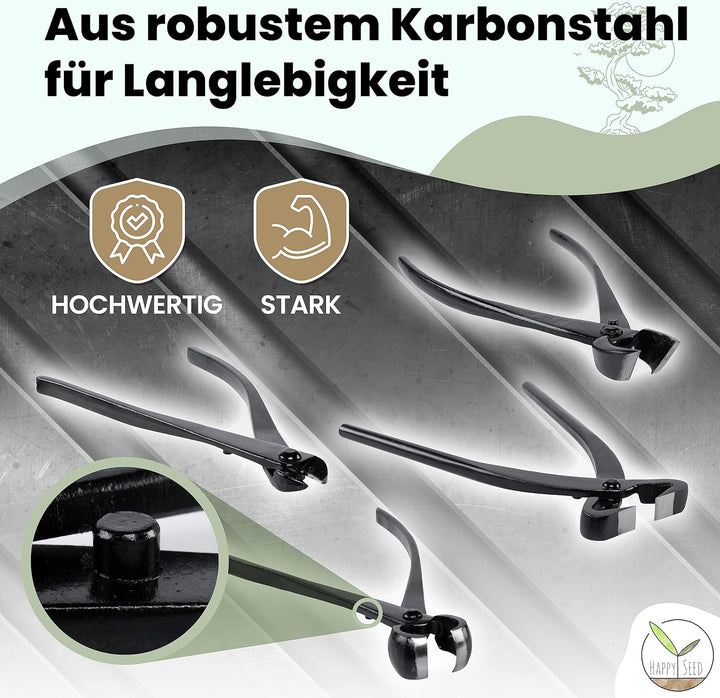 Bonsai Werkzeug-Set Profi 4-teilig aus Stahl mit praktischer Aufbewahrungstasche - Traditionelles Bo