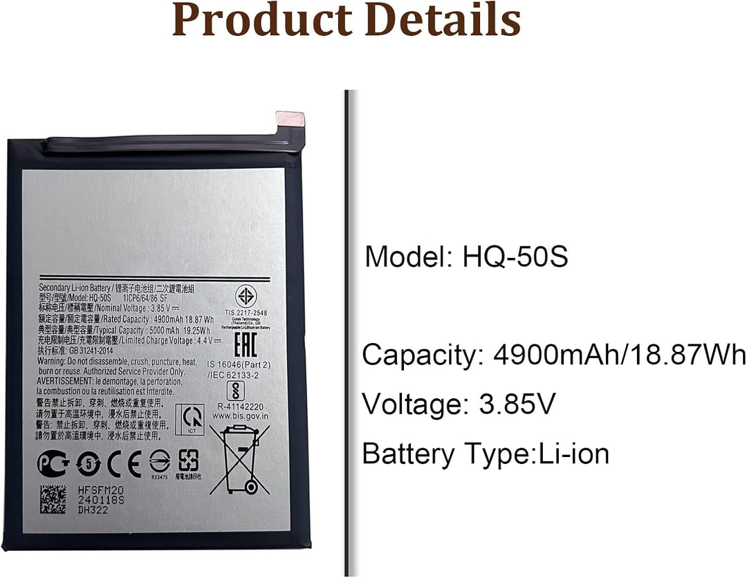HIGHAKKU Ersatzakku HQ-50S kompatibel mit Samsung Galaxy A02S SM-A025 with Tools, A02S