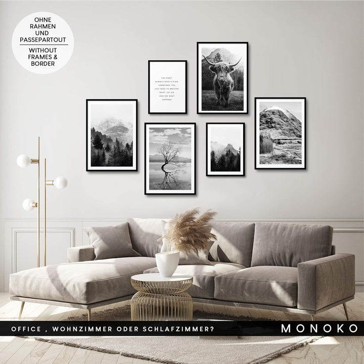 MONOKO® Wohnzimmer Poster Set - Premium Bilder Set für Schlafzimmer - Stilvolle Wandbilder - 6er Set