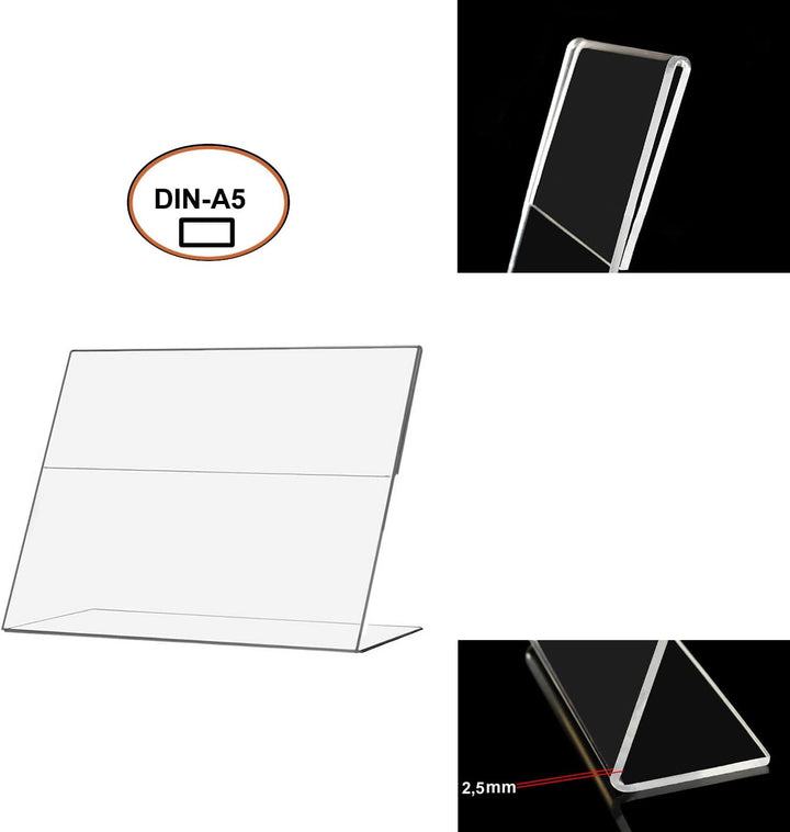 TUKA 10X A5 Quer Acryl Anzeige-Ständer Plakataufsteller, Tischaufsteller Schräg L-Ständer, Prospekts