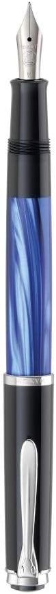 Pelikan 801874 Kolbenfüllhalter M205 Blau-Marmoriert, Feder M in Faltschachtel, Feder M