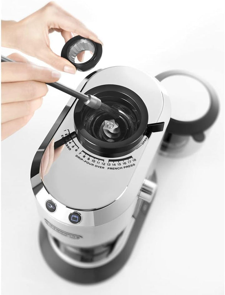 De'Longhi Dedica KG 520.M Elektrische Kaffeemühle, Vollmetallgehäuse, Edelstahl Kegelmahlwerk, einst