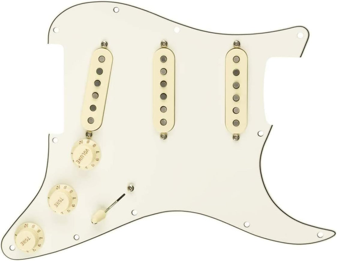 Fender Strat Pickguard, vorverkabelt, Custom Shop Fat 50's SSS, Pergament 11-Loch PG Weiss Texas Spe