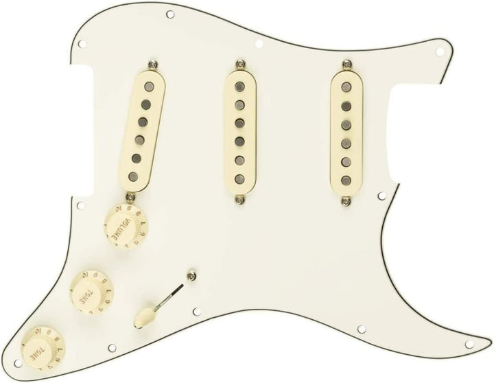 Fender Strat Pickguard, vorverkabelt, Custom Shop Fat 50's SSS, Pergament 11-Loch PG Weiss Texas Spe