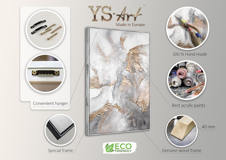 YS-Art XXL Abstrakt Acryl Gemälde auf Leinwand mit Rahmen Gelassenheit handgemalte Wandbilder Wohnzi