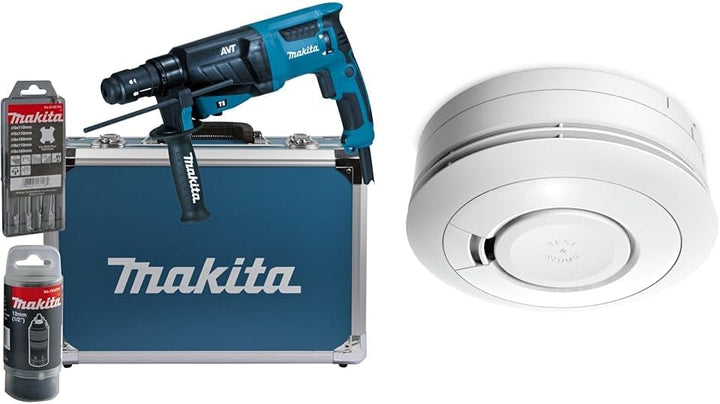Makita HR2631FT13 Kombihammer für SDS-PLUS 26 mm im Alukoffer & Ei Electronics Ei650 Rauchwarnmelder