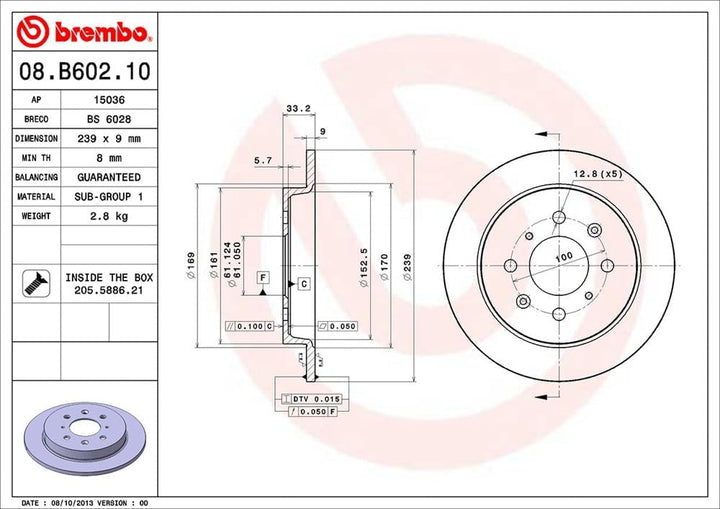 Brembo 08.B602.10 Hintere Bremsscheibe, Anzahl 2
