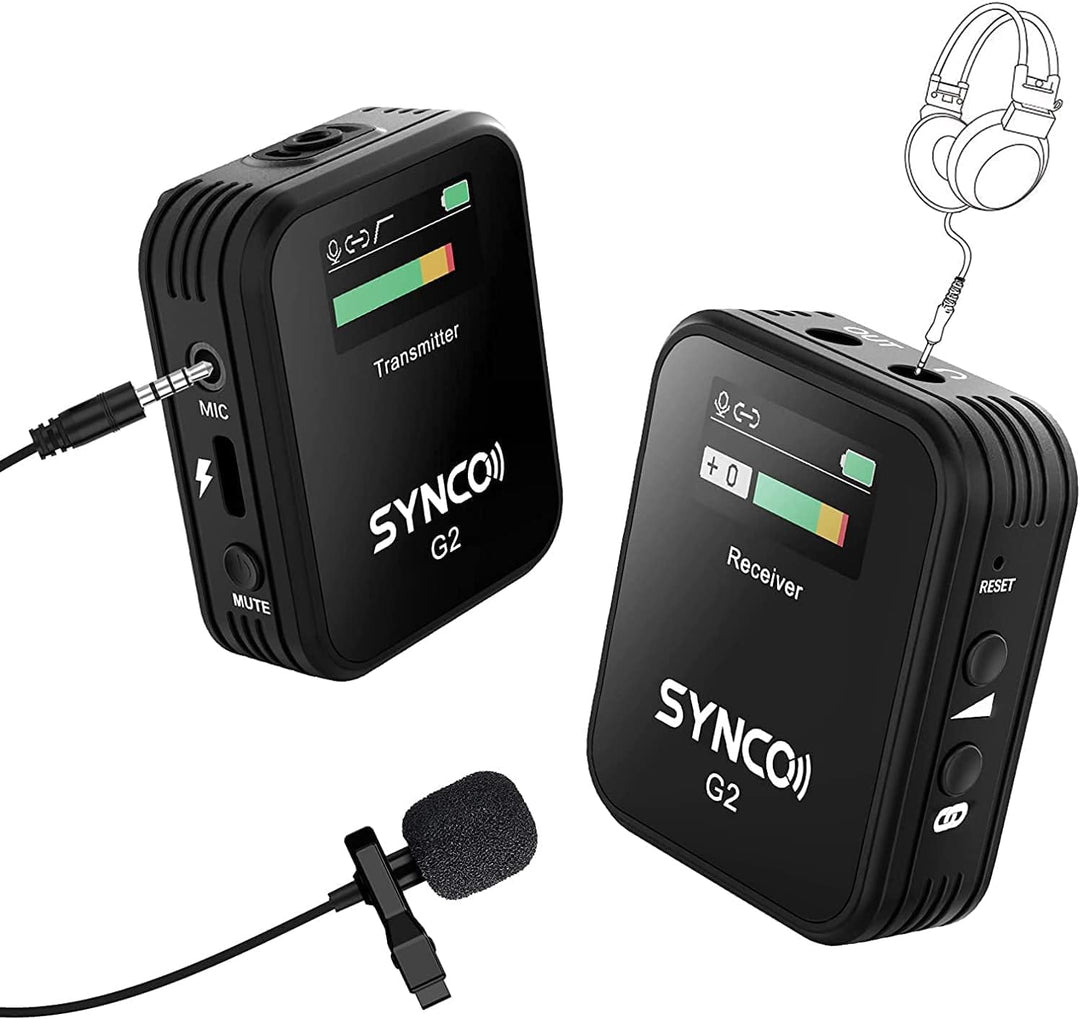 SYNCO G2 A1 Lavalier Mikrofon Wireless, Ansteckmikrofon Kabellos System bis zu 70m für DSLR Kamera C