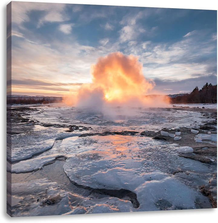 Heisse Quelle in Island, Format: 70x70 auf Leinwand, XXL riesige Bilder fertig gerahmt mit Keilrahme
