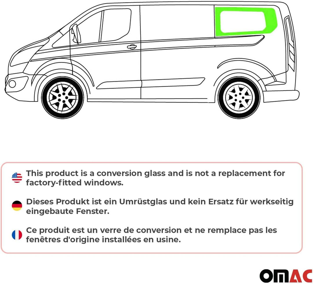 Seitenfenster Sicherheitsglas kompatibel mit Ford Transit Custom 2013-2023 Links L1 Schwarz Hinten L