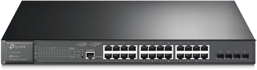 TP-Link TL-SG3428MP 28-Port Gigabit L2+ Managed Switch mit 24 PoE+ Ports Schwarz, v2.0 & ER605 5 Por