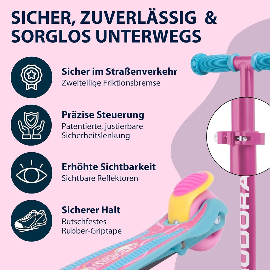 HUDORA Scooter Roller Mädchen - Flitzkids 2.0 Skate Wonders, 11054 Rosa, Rosa
