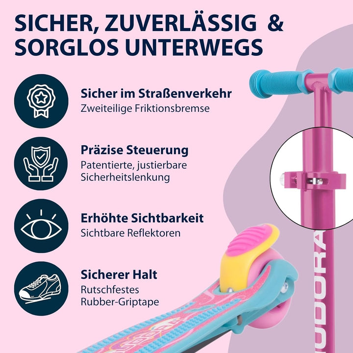 HUDORA Scooter Roller Mädchen - Flitzkids 2.0 Skate Wonders, 11054 Rosa, Rosa